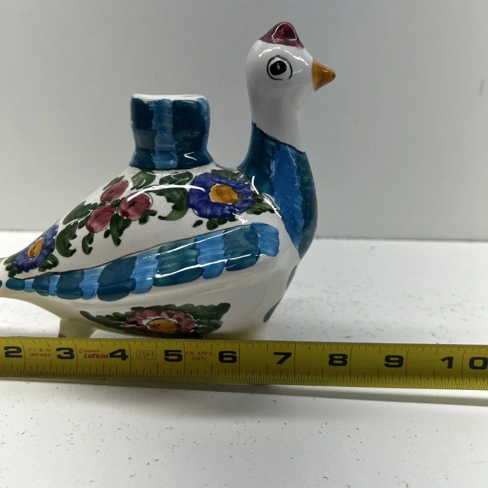 Vintage Skyros Greek Pottery Bird Candle Holder Hand Painted Folk Art Decor